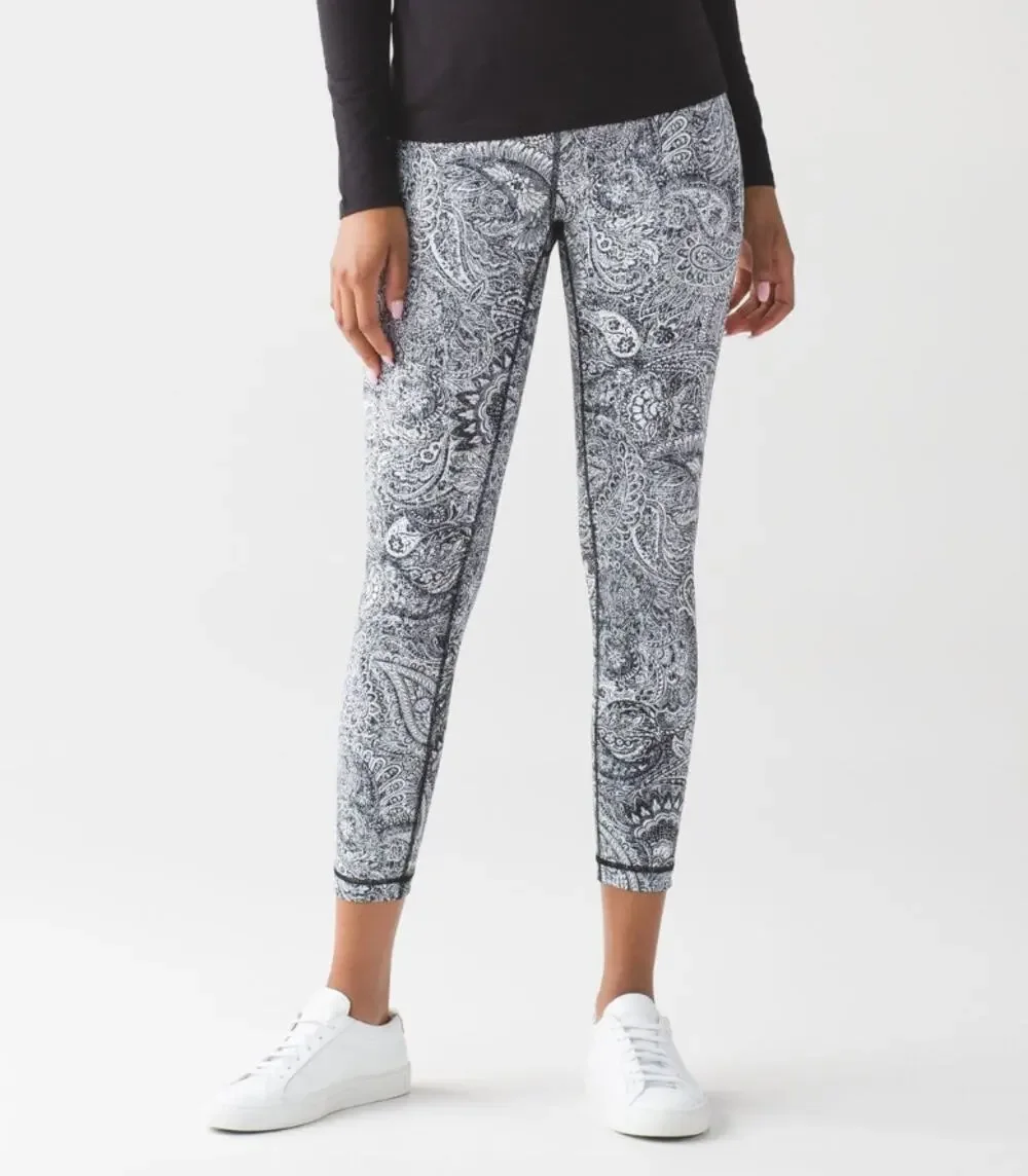 Lululemon High Times Pant Leggings Antique White Black Paisley Size 4